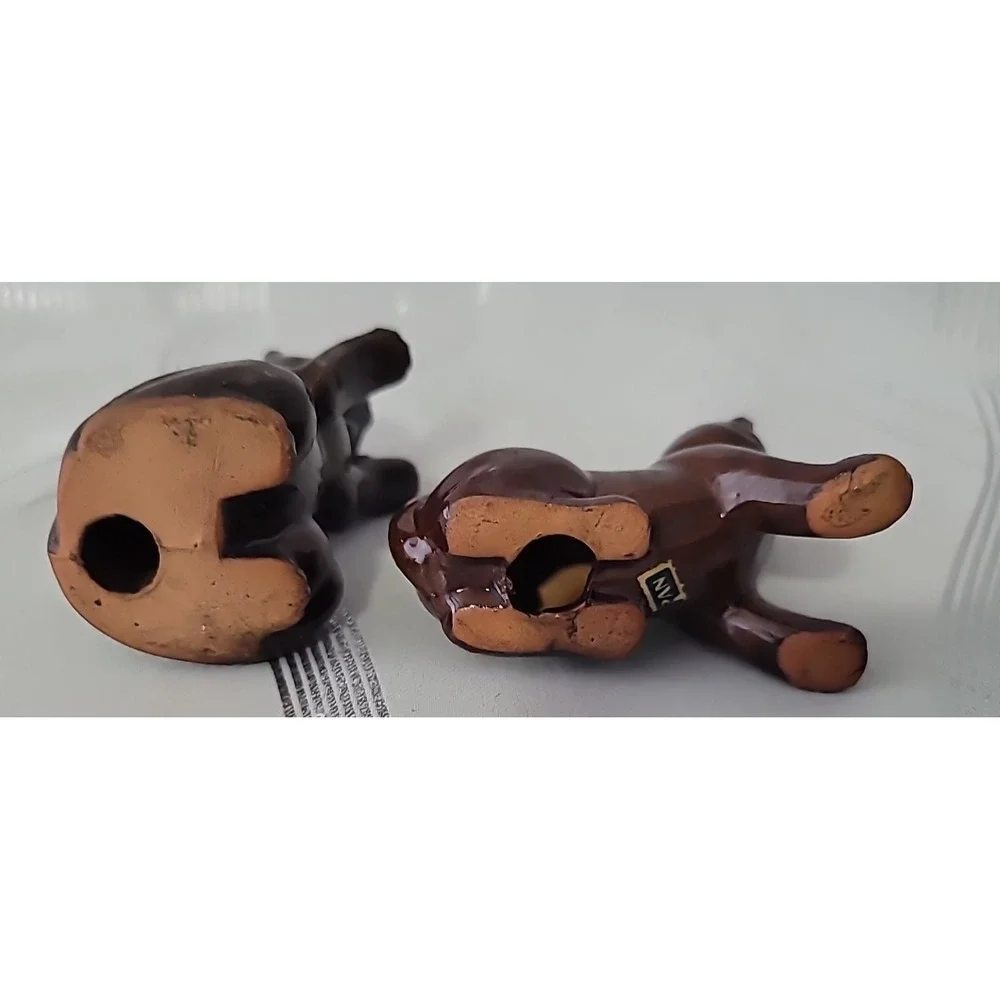 2 Vintage Brown Kitty Cat Figurines with‎ Blue Eyes Rings Japan